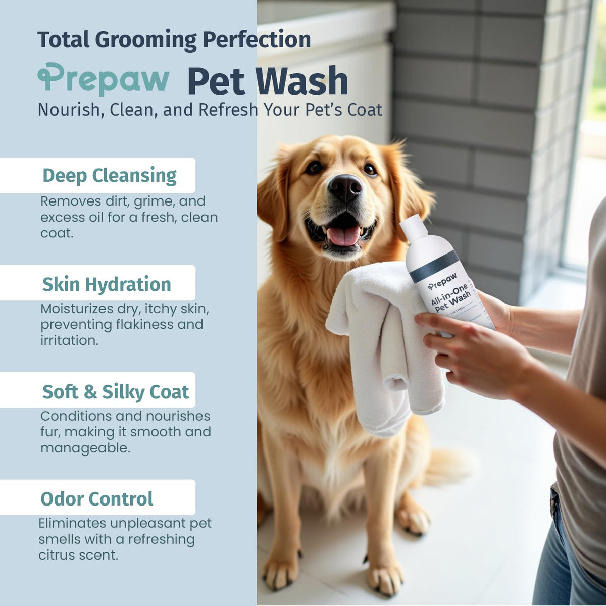 Pet Wash - 5 in 1 -Shampoo & Conditioner - Light Citrus Scent, 16 fl oz