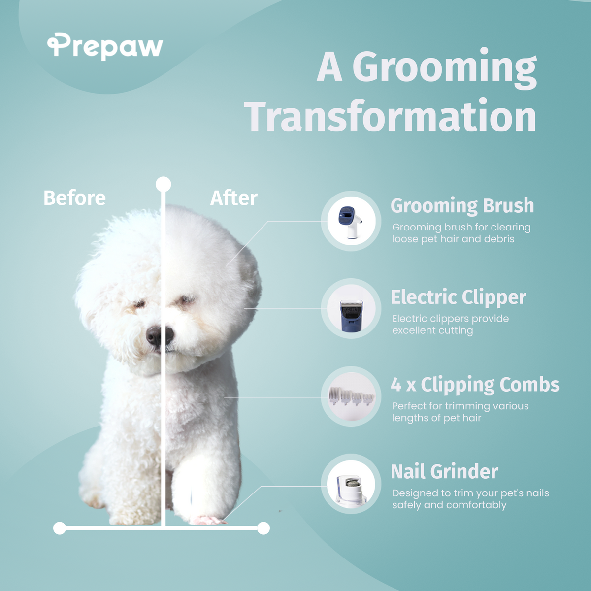 PrePaw Pet Grooming Vacuum Kit All Inclusive with Paw Trimmer & Nail grinder - 11000Pa Powerful Suction With HEPA Filter