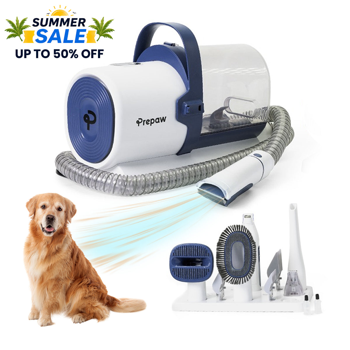 PrePaw Pet Grooming Vacuum Kit All Inclusive with Paw Trimmer & Nail grinder - 11000Pa Powerful Suction With HEPA Filter