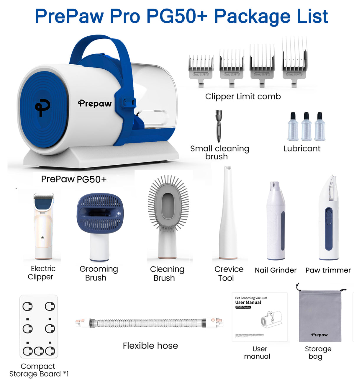 PrePaw Pet Grooming Vacuum Kit All Inclusive with Paw Trimmer & Nail grinder - 11000Pa Powerful Suction With HEPA Filter