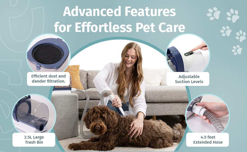 PrePaw Pet Grooming Vacuum Kit All Inclusive with Paw Trimmer & Nail grinder - 11000Pa Powerful Suction With HEPA Filter